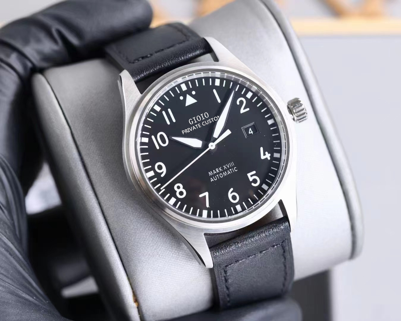 

Mens Automatic Mechanical Watch Brown Black Leather blue mirror
