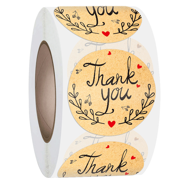 

Thank You Sticker Kraft Paper Leaf Pattern Round Shape Adhesive Stickers 500 PCS Labels per Rolls 1.5 Inch 1222319