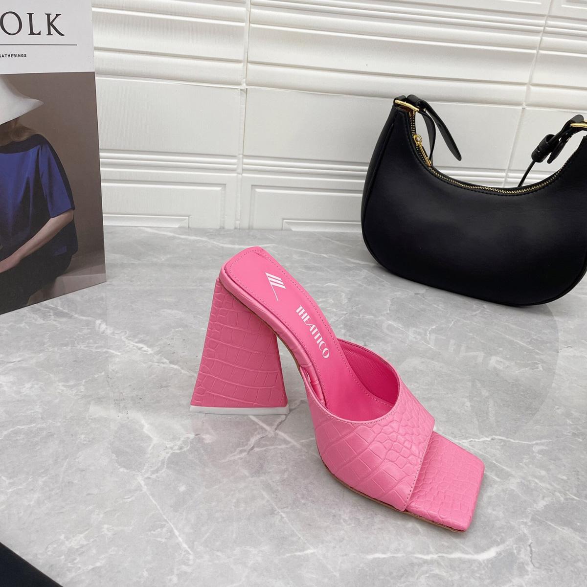 

The Attico Pink Devon Heeled Sandals slippers Alligator leather chunky mules high heels shoes slip on slides open toes shoe women luxury designers factory footwear