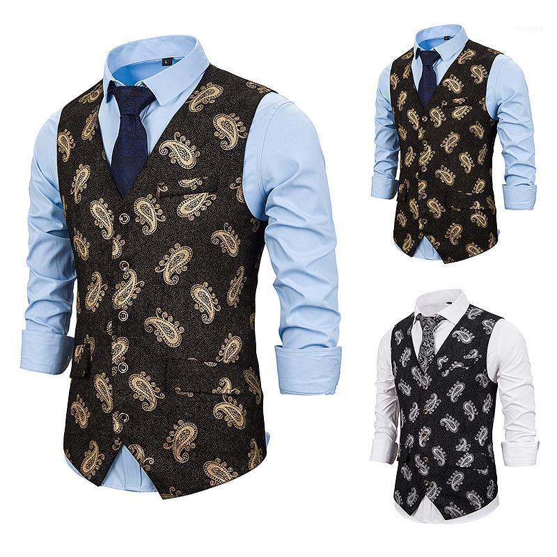 Men's Vests Men Flower Vest Casual Business Formal Gentleman Waistcoat Single-breasted Nice Fashion Print Blazer Homme1