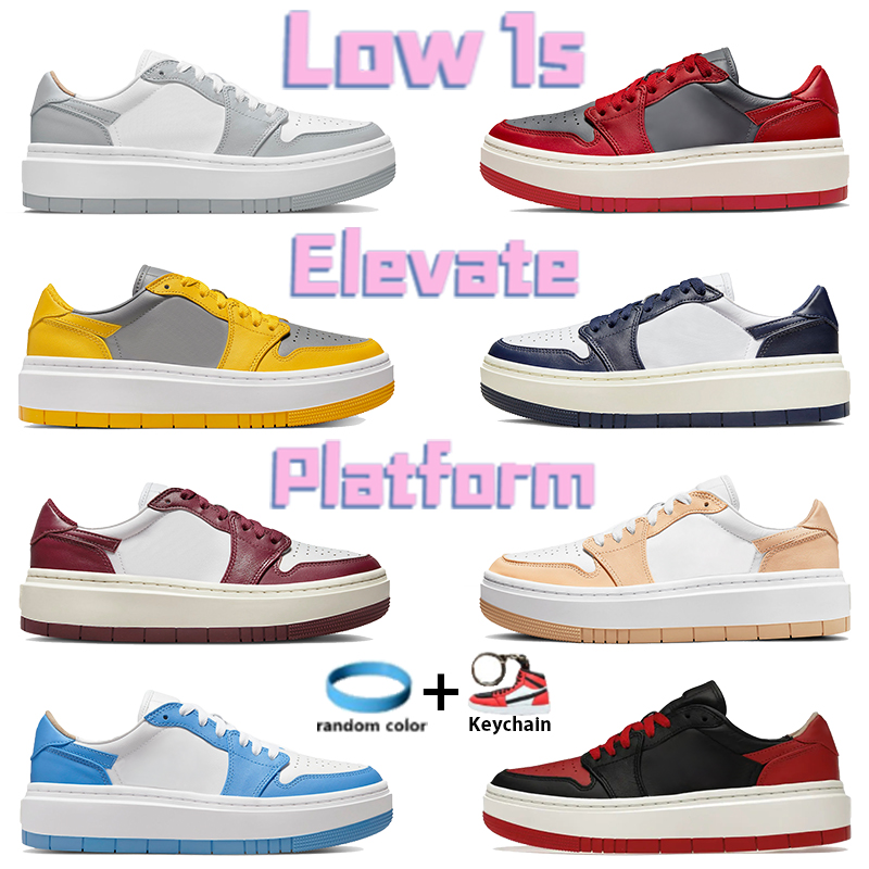 

Newest Low 1 Casual Shoes 1s Elevate Platform Men Women Sneaker University Blue Wolf Grey SE Bred Midnight Navy Height Increase Shoe Chaussures, Shoe box