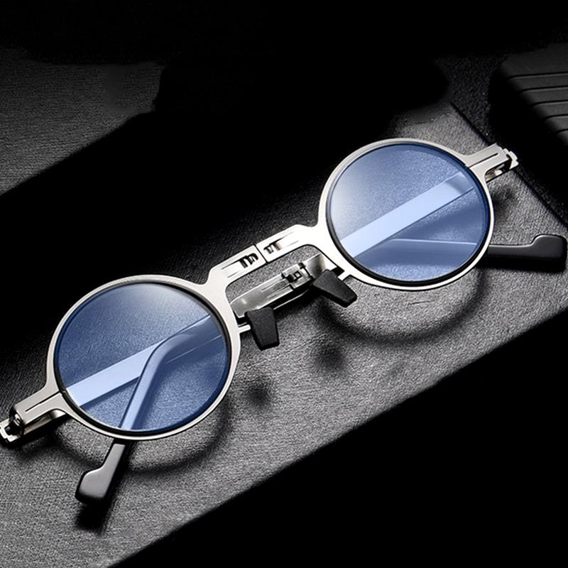 

Sunglasses Round Metal Frame Foldable Reading Glasses Men Women Anti Blue Light Rays Blocking Presbyopia Farsighted Eyeglasses 1.5