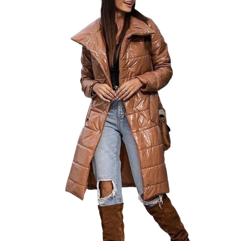 women's Down & Parkas Novalya Stand Collar Women Fashion Single Breasted Coats Elegant Pockets Mid Calf Cotton Jackets Female Ladies k6zt#