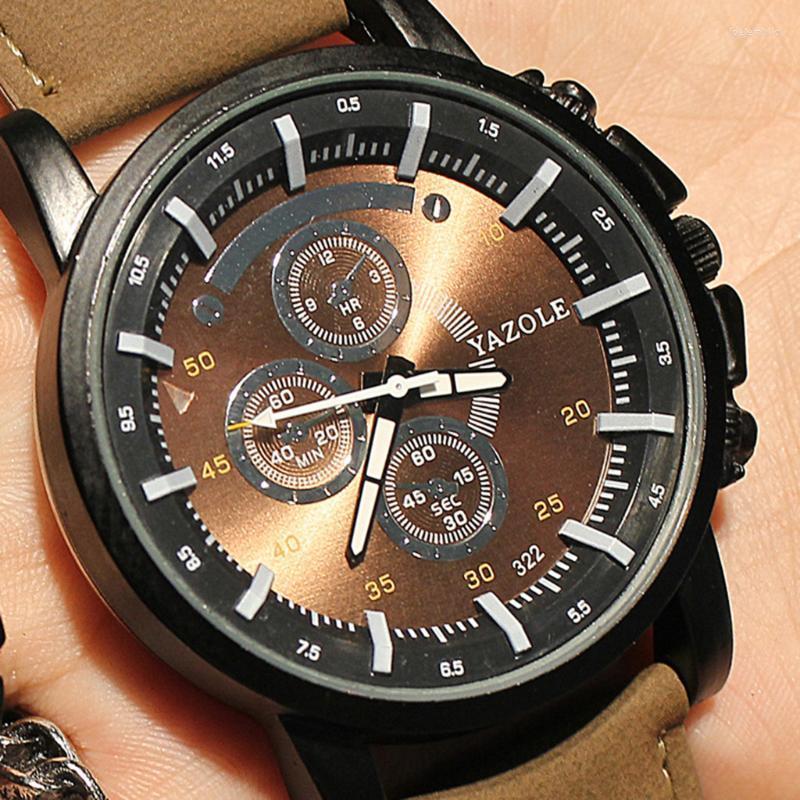 

Wristwatches Yazole Watches Men Sports Big Decorative Dial Brown Leather Band Quartz Erkek Kol Saat Reloj HombreWristwatches, 322c