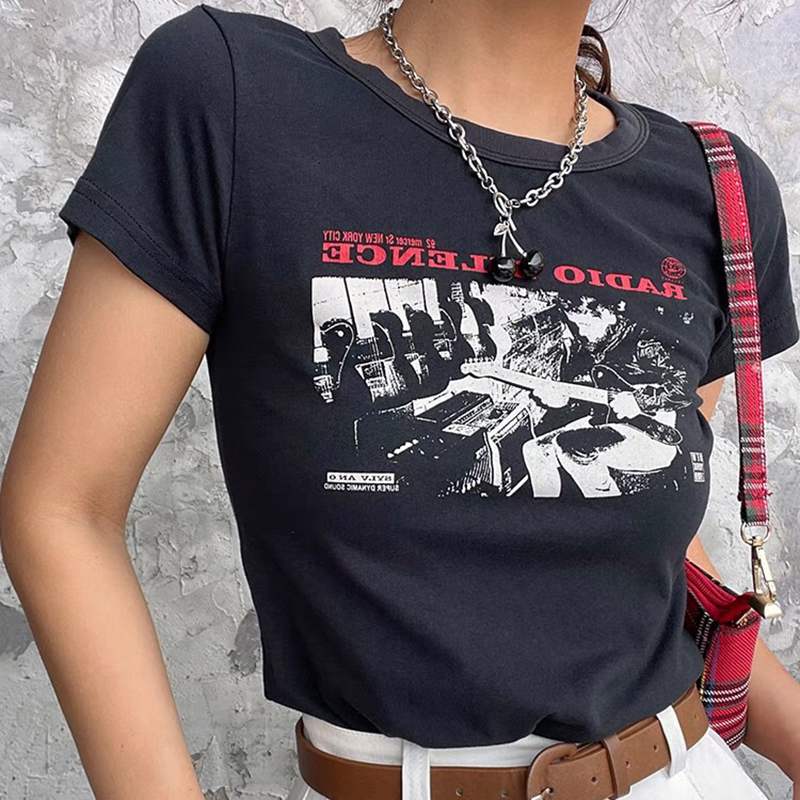 

Harajuku Grunge Graphic Black Goth Punk 90s Vintage Slim Short Crop Top Streetwear Sexy Summer Harajuku Y2K Casual Women TShirt 220615, White