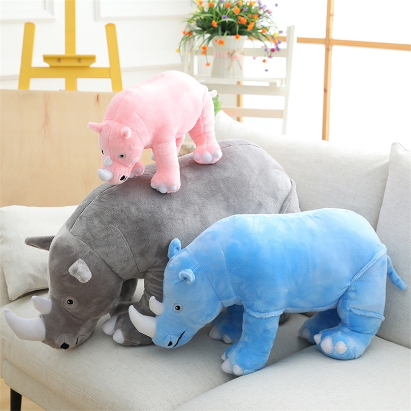 

Big Plush Rhinoceros Toys Lifelike Stuffed Animal Pillow Zoo Dolls Baby Cushion Rhino Plush Toys Kids Girl Christmas Gift LJ201126, Pink