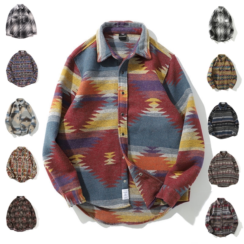 

Winter Hip Hop Vintage Snap Button Long Sleeve Shirts Men Fashion Casual Streetwear Oversized Coat Male Shirt Tops Black Plaid 220402, 1067