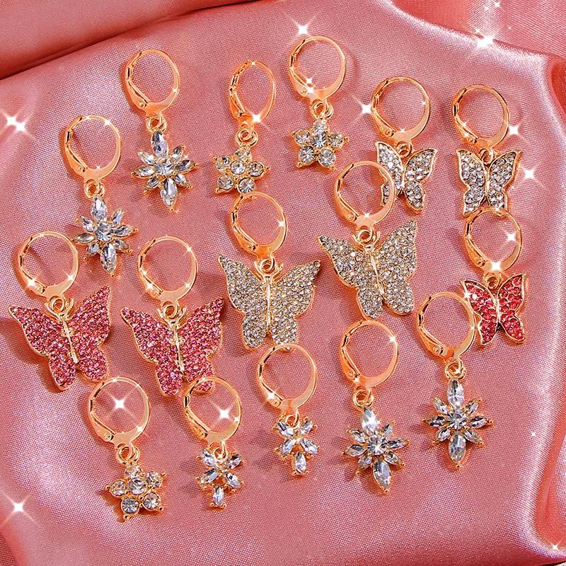 

Dangle & Chandelier Fashion Charm Butterfly Crystal Drop Earrings For Women Gold Silver Color Flower Rhinestone 2022 Party Jewelry GiftDangl