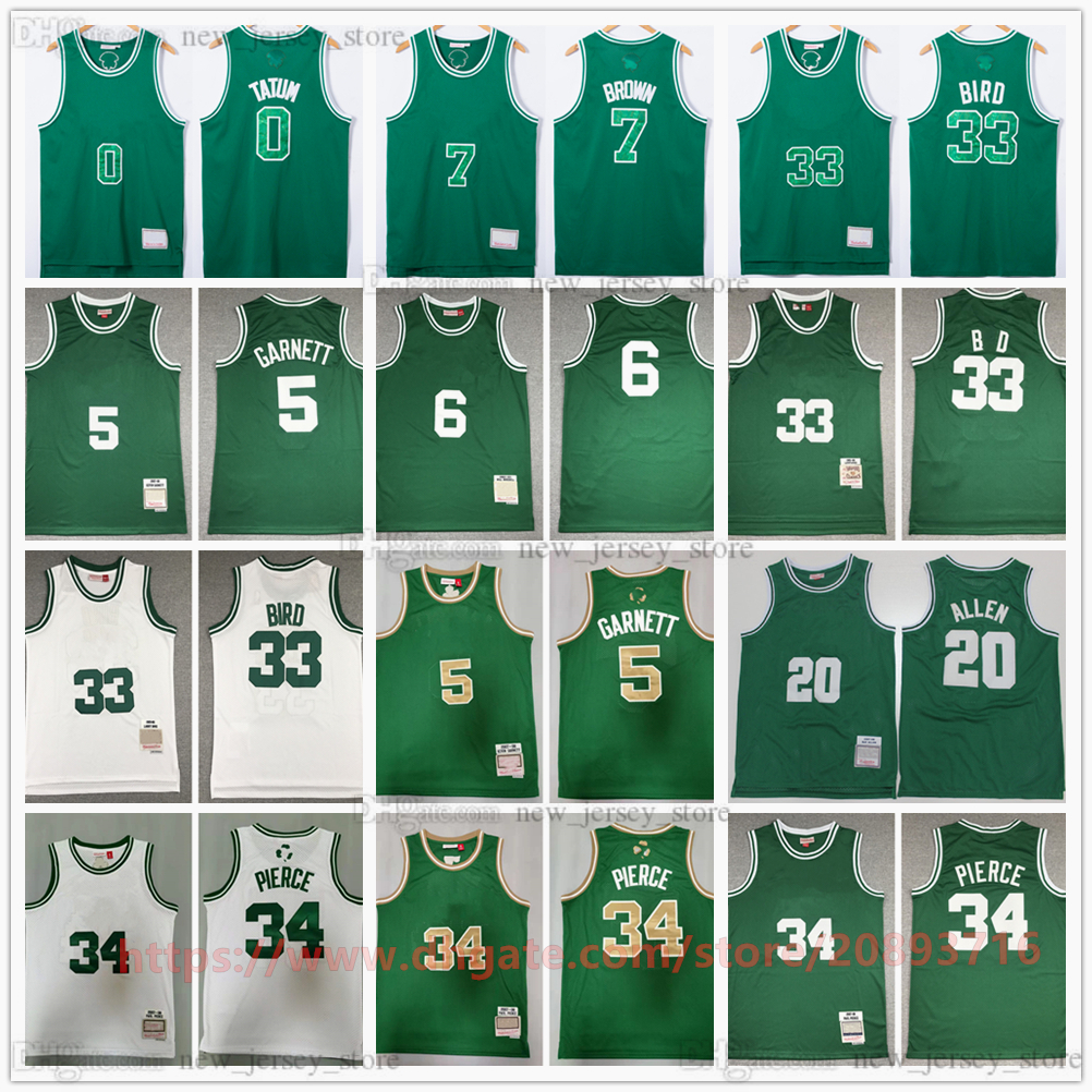 

Mitchell and Ness Basketball Jerseys Vintage Stitched 0 Jayson 7 Jaylen Tatum Brown Paul 34 Pierce Ray 20 Allen 5 Kevin 33 Larry Garnett Bird Jersey Green White for man, As picture (with team name)
