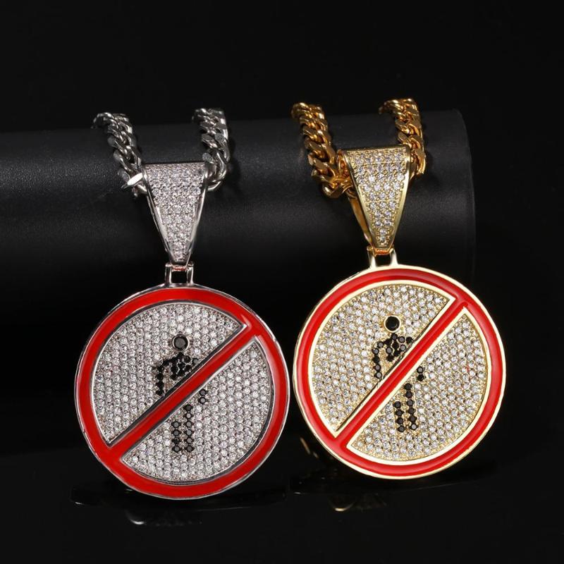 

Pendant Necklaces Hip Hop CZ Stone Paved Bling Iced Out No Pedestrian Round Pendants Necklace For Men Rapper Jewelry With Cuban ChainPendant
