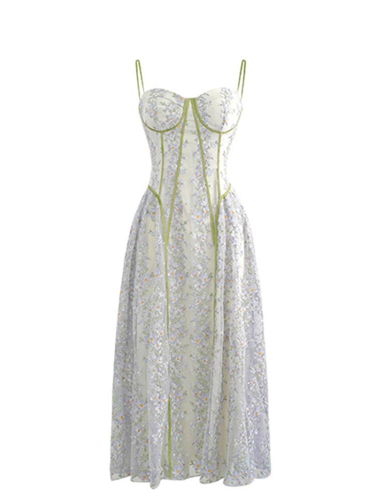 

Spaghetti Strap Bra Dresses Woman Summer Sexy Slim Sleeveless Y2k Elegant Floral Print Chiffon Midi Vestidos Female 220615, Main graph color