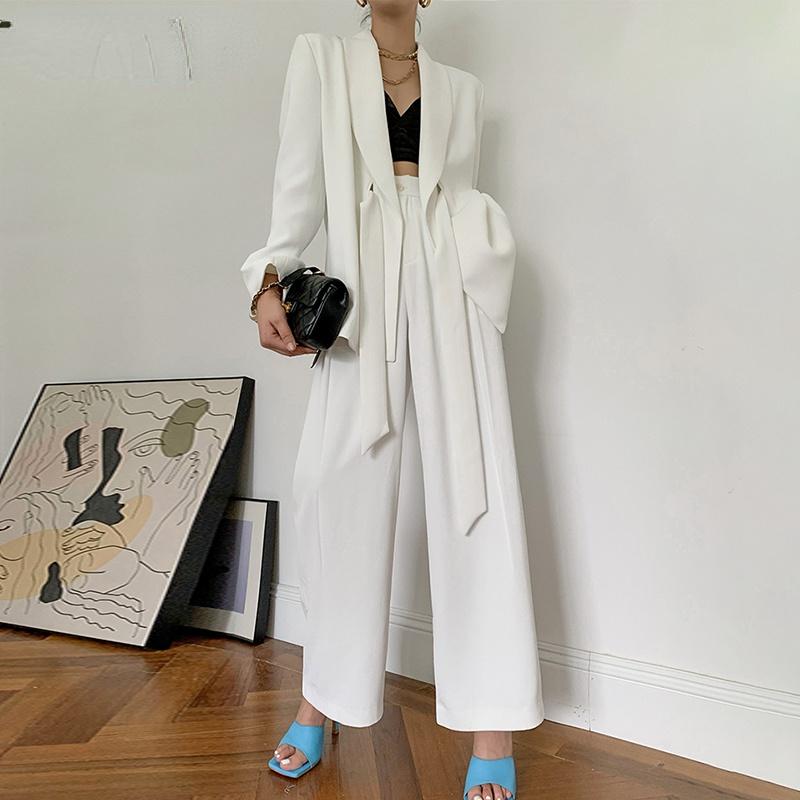 

Women's Two Piece Pants ClearanceWomen Set Lapel Collar Long Sleeve Loose Belt Blazer Coat High Waist Legs Adjustable Female Casual SetWomen, Black pants