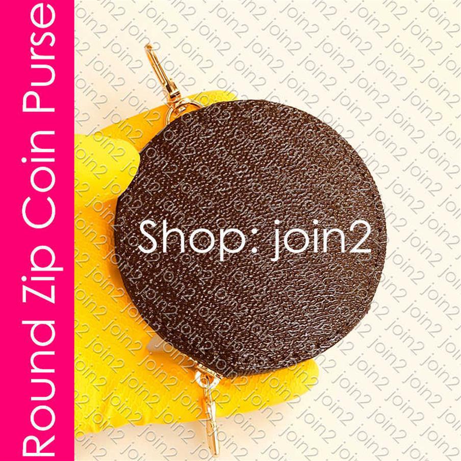 

Multi-Pochette Accessoires' ROUND ZIP COIN PURSE Designer Women's Zippy Mini Organizer Wallet Bag Charm Key Card Holder 3088, Brown with flowers