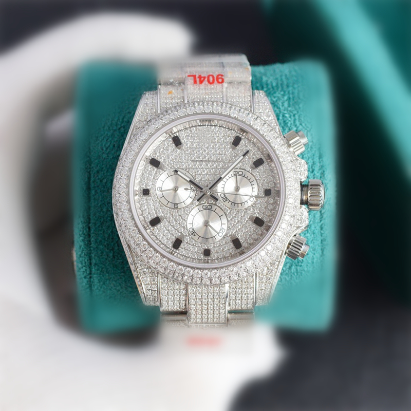 

Montre de luxe men Watches 40x13.5mm original 7750 chronograph mechanical movement 904L steel case babysbreath Swarovski diamond watch Wristwatches, As picture