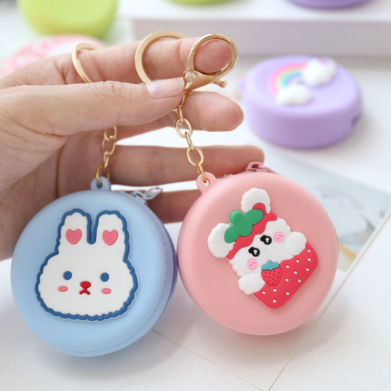 

Coin Bag Keychains Silicone Round Purses Wallet Key Chains Rings Fashion Animal Rabbit Strawberry Bear Rainbow Peach Keyrings Accessories Women Jewelry Gifts