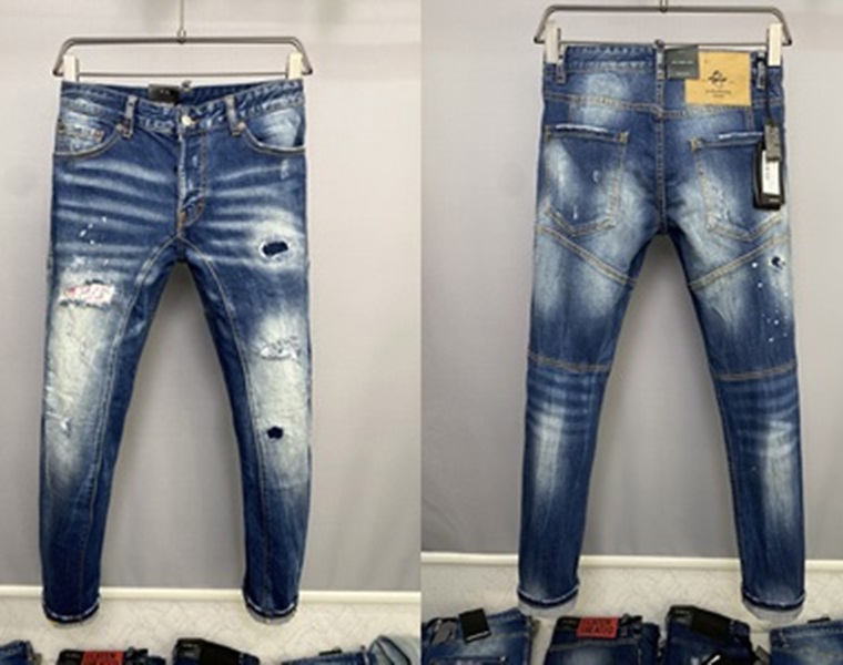 

2022 New Men Jeans Hole Light Blue Dark gray Italy Brand Man Long Pants Trousers Streetwear denim Skinny Slim Straight Biker Jean for D2 Top quality size 28-38 A12, A339