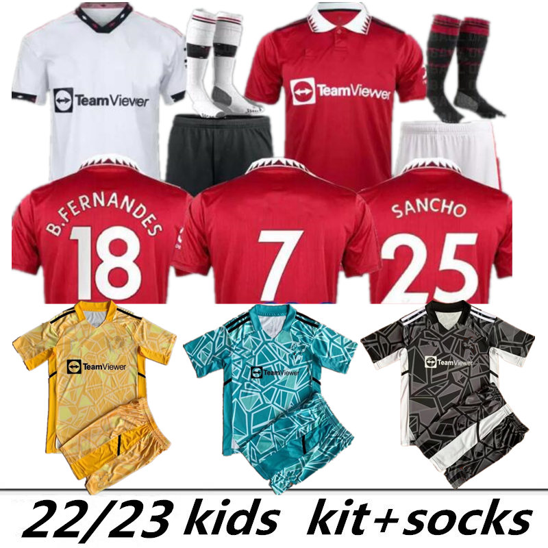 

22 23 SANCHO goalkeeper soccer jerseys Fans version MAN BRUNO FERNANDES POGBA RASHFORD football shirt UTD 2022 2023 men kids kit sets socks youth #1 De Gea