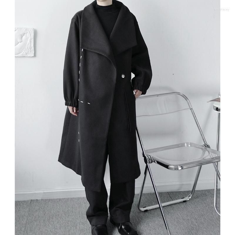 

Men' Trench Coats Lapel Knee-Length Woolen Coat Super Loose Profile Tweed Viol22, Black
