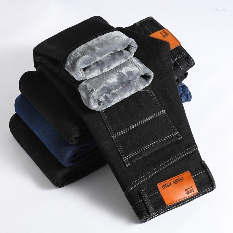 

Men's Jeans Men's Winter Warm Fleece Lined Down Regular Fit Thicken Elastic Jean Pants Straight Leg Cotton Solid Trousers Man JeansMen's, 1834 blue -thick