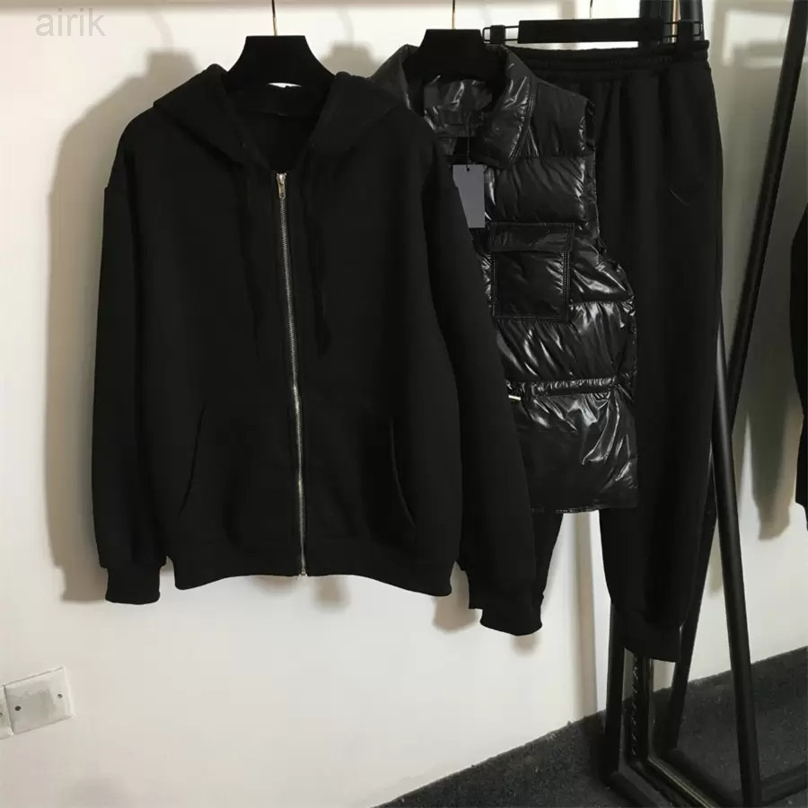 

Women's Two Piece Pants New Three-piece Suit Pants Rubber Triangle Standard Sleeveless Hooded Cotton Vest Long-sleeved Jacket Elastic Waist Casual In, Pay for nothing