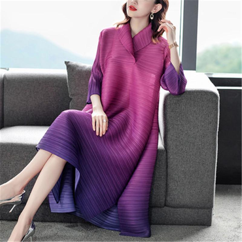 

Miyake Pleated Dress Design Sense Niche Large Size Fat Mm Spring 2022 Female Loose Fashion Belly Women Casual Dresses