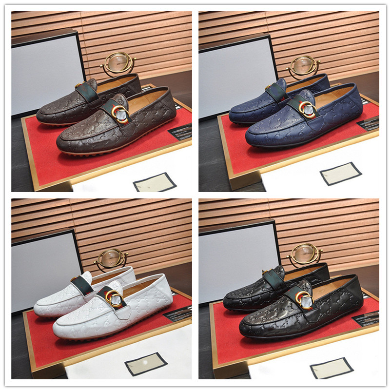 

8 color Luxury G Luxury Mens Casual Shoes Genuine Leather Designer Dress Office Business Wedding Shoes Burgundy Black Buckle Pointed Loafer Shoe for Men 38-45, #02