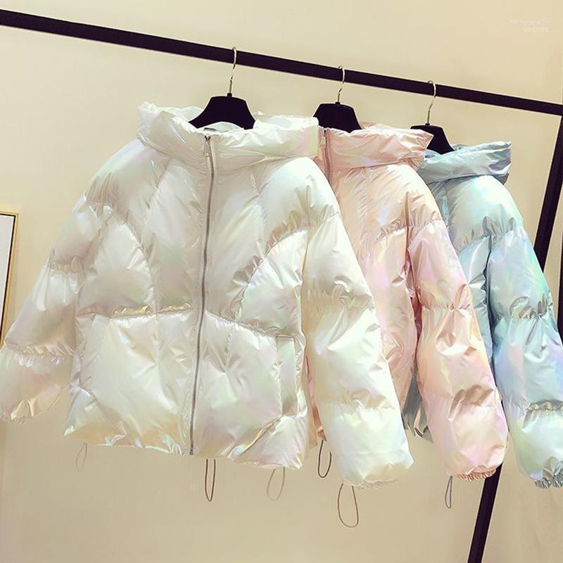 

Women' Down & Parkas Shiny Short Winter Jacket Women Warm Hooded Cotton Female Loose Outwear Korean Cotton-padded Coat Guin22, Pink
