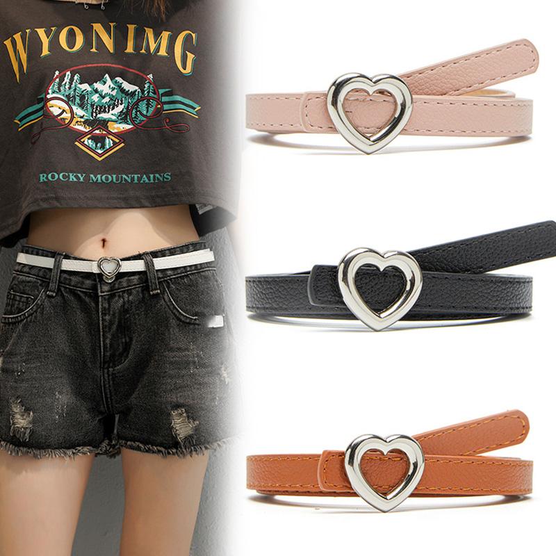 

Belts Vintage Leather Belt Women Metal Buckle Stylish Ladies Korean Fashion Heart Leisure Trouser AccessoriesBelts, Black