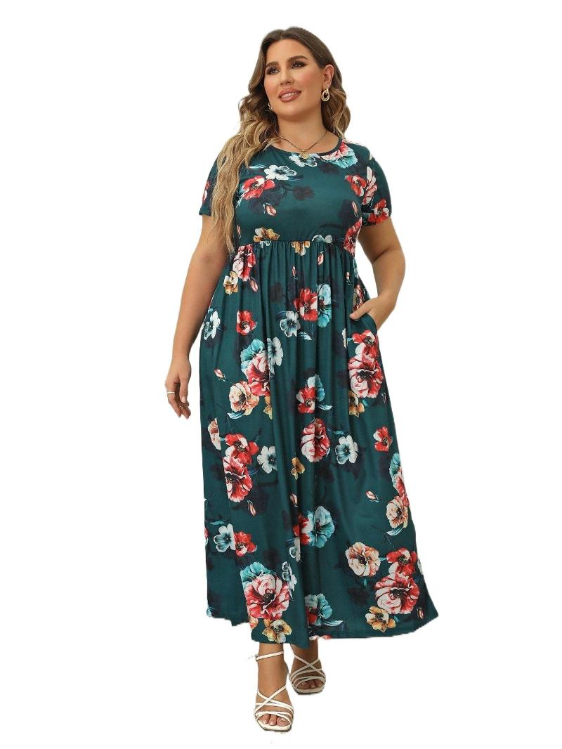 

Plus Size Dresses Floral Print Slant Pocket Dress I86I#Plus, Multicolor