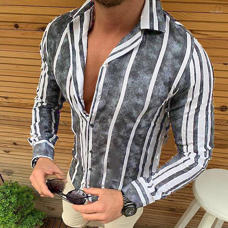 

Men' Casual Shirts Mens Lapel Long Sleeve Button Down Blue White Striped Blouse For Men Hip-hop Streetwear Camisas 2022, Black