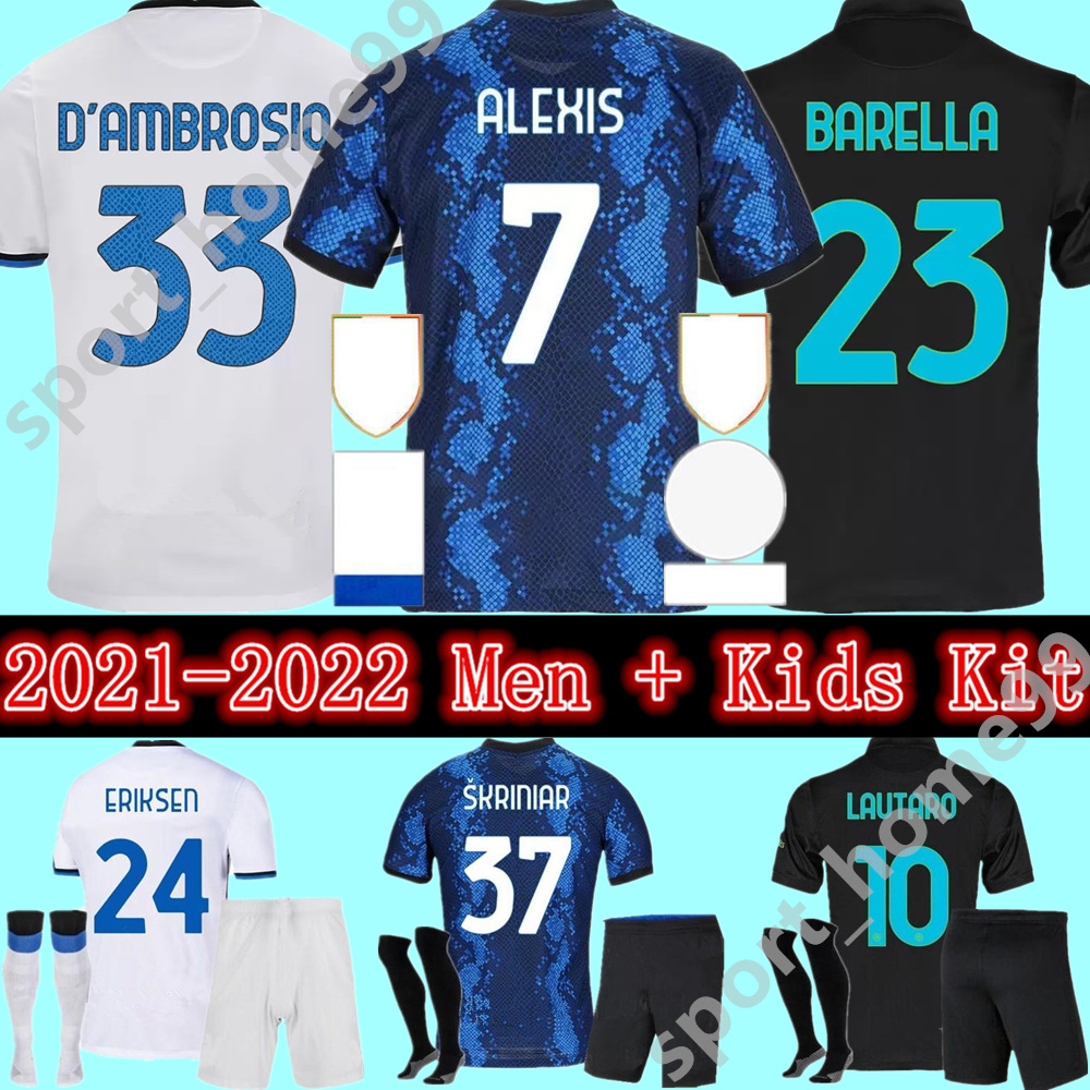 

2021 2022 ALEXIS Camisetas de Soccer Jerseys BARELLA VIDAL LAUTARO ERIKSEN Home Jersey 21 22 Away adult Men + Kids kit Fans version uniform 3rd milan Football Shirt, Kids-away