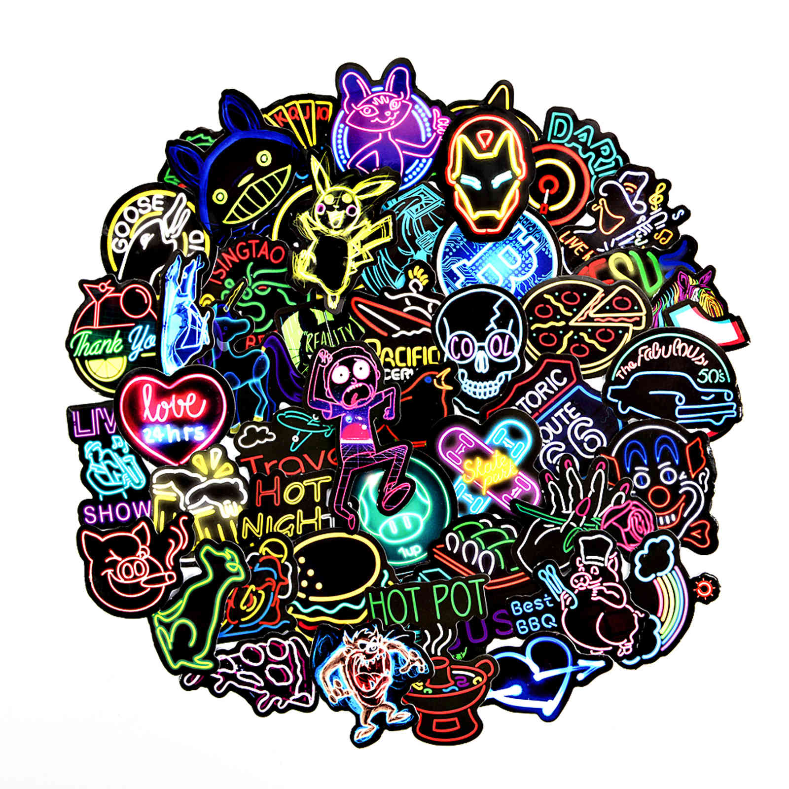 

Waterproof sticker 50 PCs Neon Styles Stickers for Laptop Water Bottles Cases Motorcycle Bike Kids Teens Gift Funny Cool Vinyl Sticker Bomb Decals Car stickers, Black