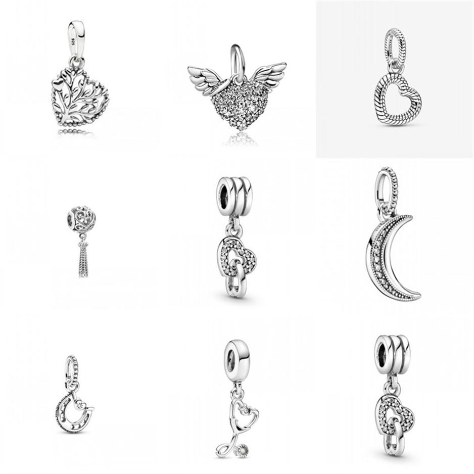 

2021 new 925 Sterling Silver Good Luck Horseshoe angel wing moon family tree Dangle Beads Fit Original Pandora Charm Bracelet 1263256y