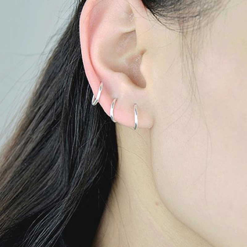 

925 Sterling Silver Simple Ear Bone Hoop Earrings For Women Mini Small Twisted Smooth Round Circle s 220716