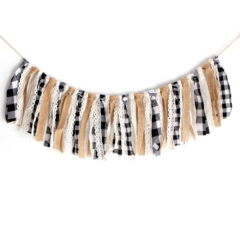 Baby Shower Party Decoration Dining Chair Flag Cloth Strip Lace Burlap Flag 1221713-image-784582624