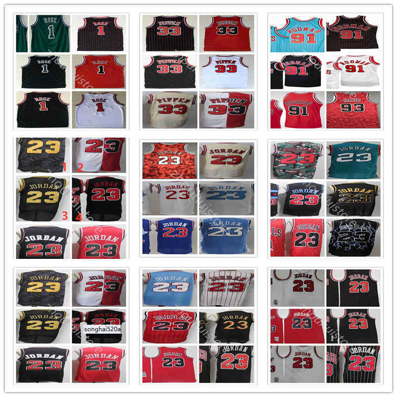 

2021 New Basketball Jersey Mens 23 Throwback Michael 1 Derrick 33 Scottie Rose Pippen Mesh Retro Dennis 91 Rodman Stitched shirt shorts, As picture