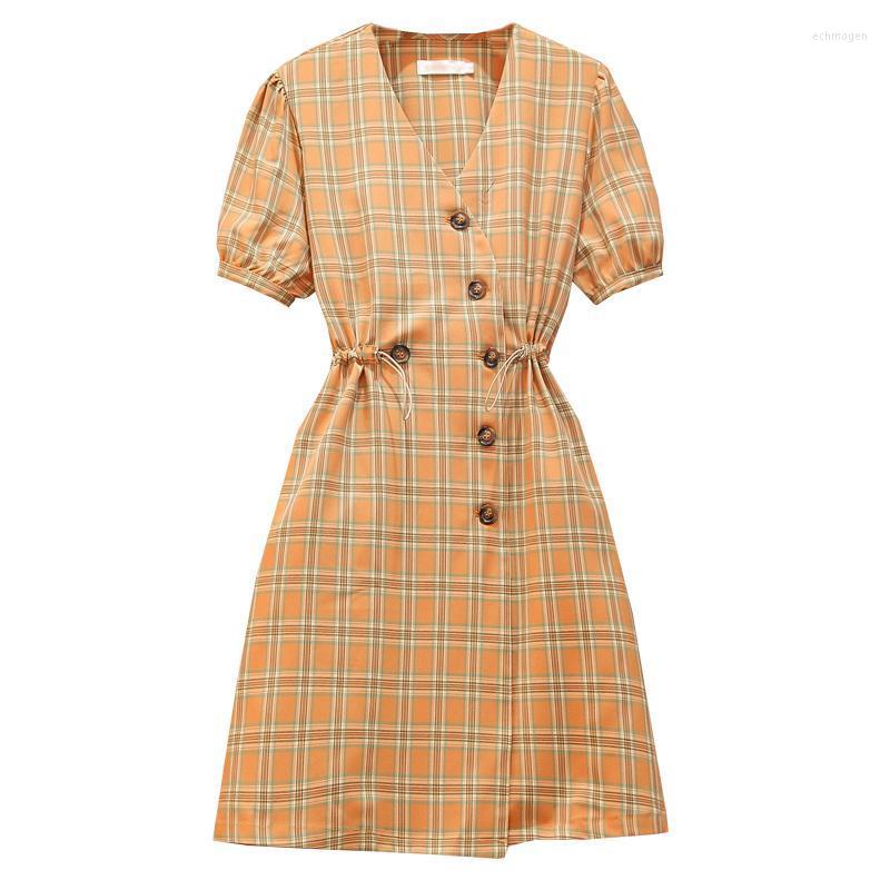

Plus Size Dresses Womens Plaid V-Neck -4XL Dress XXXL 3XL XXXXL Fat 100KG Ladies Woman Wear Party Birthday Short Sleeve Holiday Echm22, Yellow