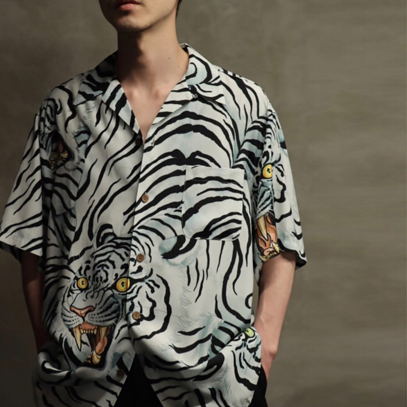 

Full Pirnt White Hawaiian Men Women Short Shirts 2022ss 7Colors