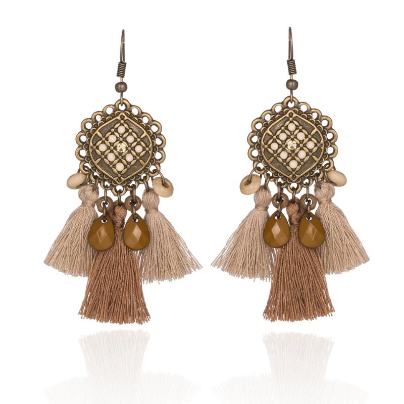 

Dangle & Chandelier 2022 Bohemian Tassel Earrings Vintage Fabric Long