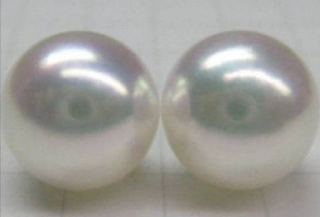 

Pair of AAA 13-14mm Huge South Sea Real Perfect White Pearl Earrings 14K