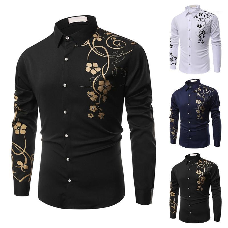 

Men's Casual Shirts Long-sleeved Lapel Shirt Fashion Button Printed Men, Navy