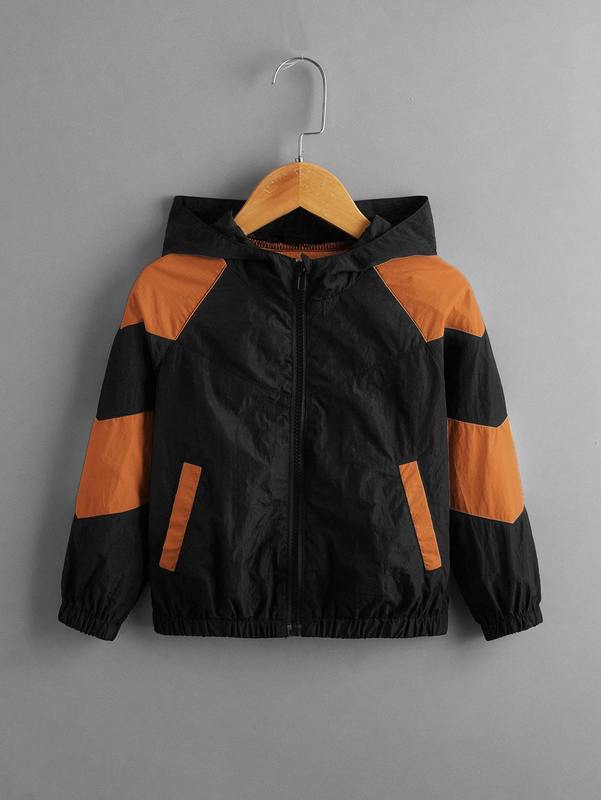 

Toddler Boys Color Block Zip Up Hooded Jacket SHE, Black