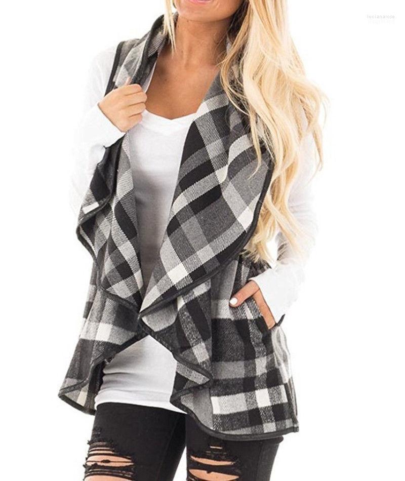 

Women' Vests Women Irregular Plaid Knitted Cardigan Sweater Shawl Checks Coat Jacket Outwear Vest Autumn Warm Clothes Luci22, Gray