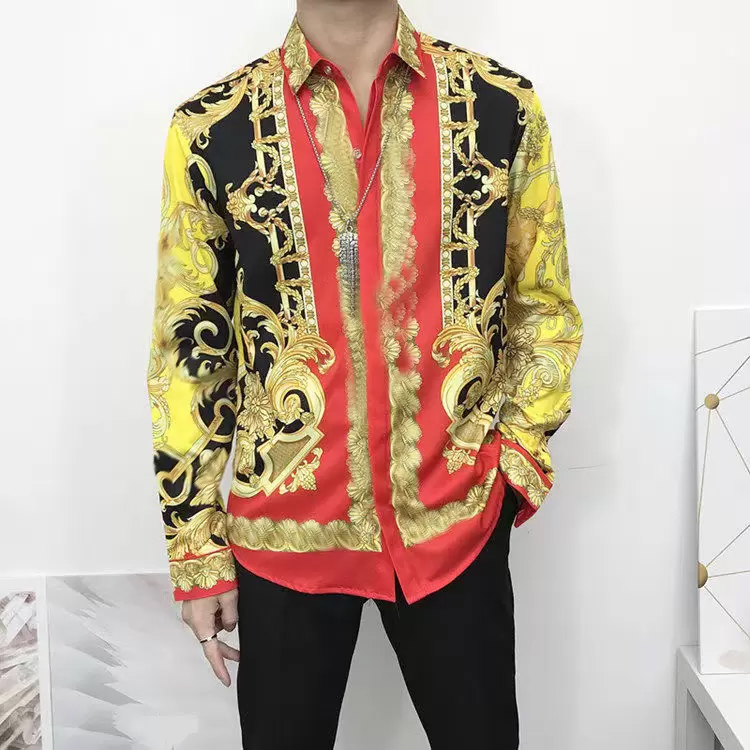 

22 designer Men Slim Fit Fashion Animal Printed Dress Shirts Social Masculina Long Sleeve Shirt Mens Clothes medusa shirt Italian 3XL vercace shirt essentials