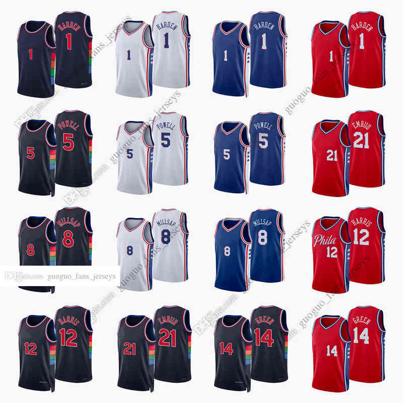 

Custom Printed 2022 New City Basketball Jerseys James Harden Tobias Harris Joel Embiid Danny Green Myles Powell Paul Millsap High Quality Je