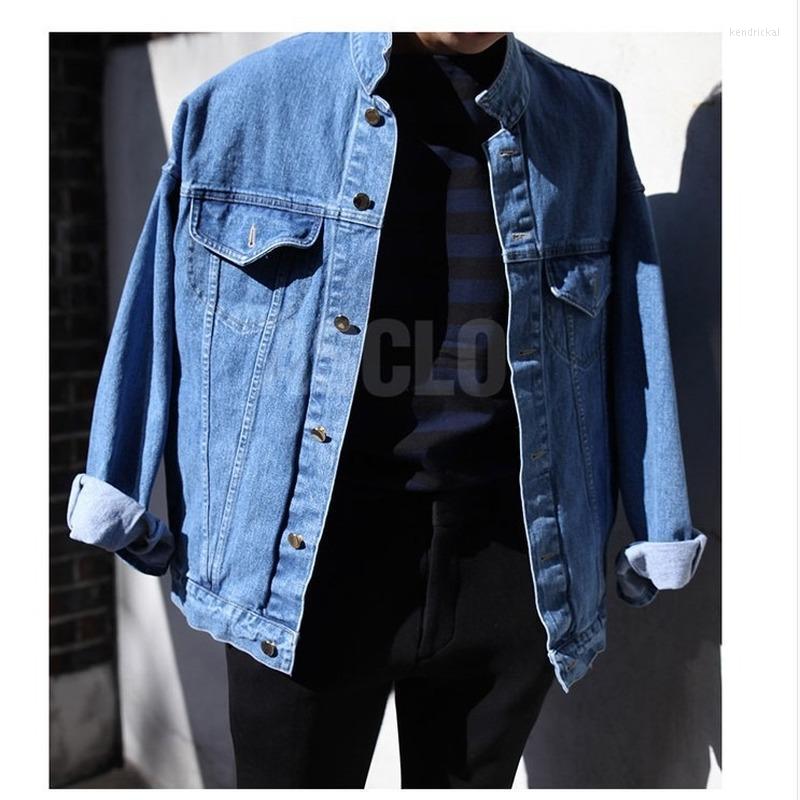 

Men' Trench Coats 2022 Autumn Winter Hong Kong Japanese Design Casual Denim Clothing Streetwear Male Loose Teenagers Jacket Coat Literary K, Blue