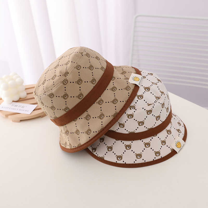 

New Summer Baby Bucket Hat Infant Newborn Toddler Kids Fisherman Cap Soft Cotton Hats Boys Girls Cute Bear Sun Hat, Beige