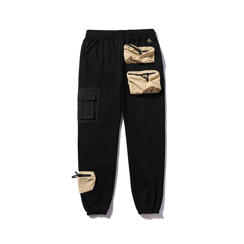 

Multi-pocket cargo co-branded sweatpants for men and women casual pants, Black