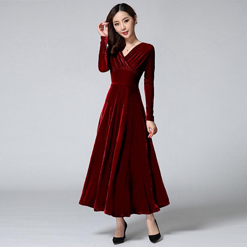 

Casual Dresses Women Spring Gold Velvet Dress Fashion Long Sleeve V-Neck Evening Party Elegant Slim Knurling Plus Size Maxi Vestidos, Black;gray