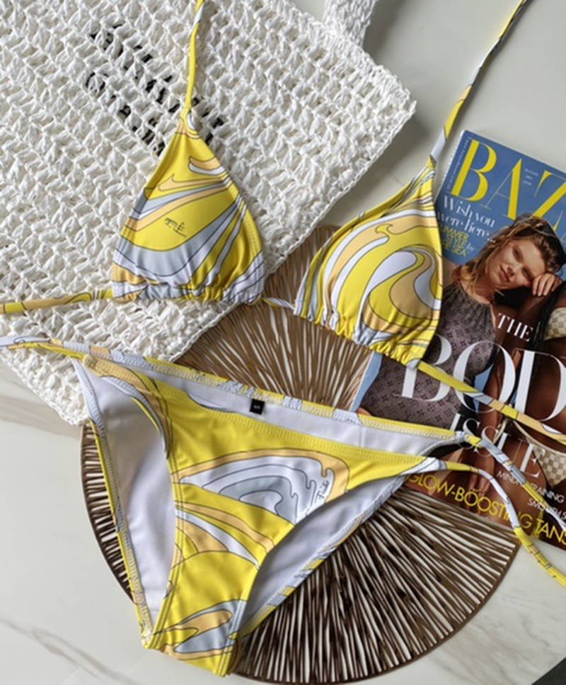 

Sexy Printing Designer Brazilian Bikini Set Push Up Swimsuit Women Swimwear Luxury Beachwear 2022 Brand Bathing Suits XL Biquinis Female Maillot de bain femme, Yhnh 07 yellow